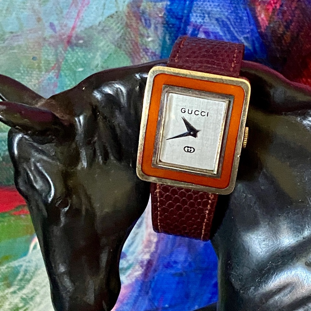 Rare Vintage GUCCI 1970’s Mechanical Vermeil Enamel Wristwatch Watch Lux Jewelry